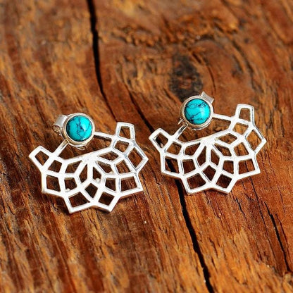 Turquoise Lotus Flower Stud Earrings