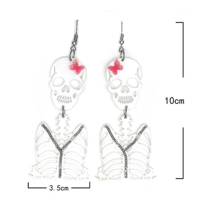 Halloween Harajuku Subculture Punk Goth Chain Skeleton Butterfly Skull Earrings