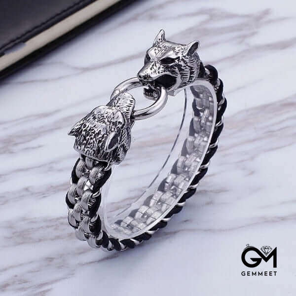 Titanium Steel Braided Diamond Wolf Bracelet