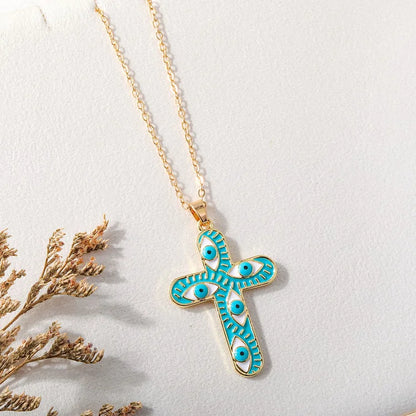 "We are protected" Evil Eye Cross Necklace