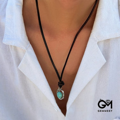 Men's Retro Turquoise Leather Necklace