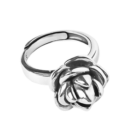 Sterling Silver 925 Vintage Ring with Exaggerated Large Flower Opening