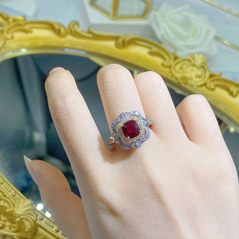 Textured Carved Gold and Brushed Iris Imitation Natural Mozambique Unburned Pigeon Blood Ruby Ring