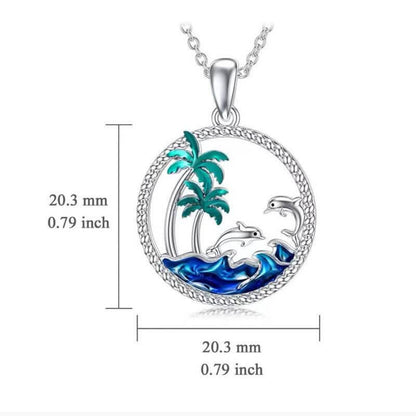 Blue Ocean Scene Palm Tree Necklace