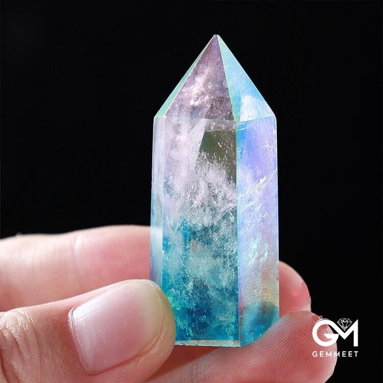 Pink Crystal with Aquamarine Crystal Wands Tower