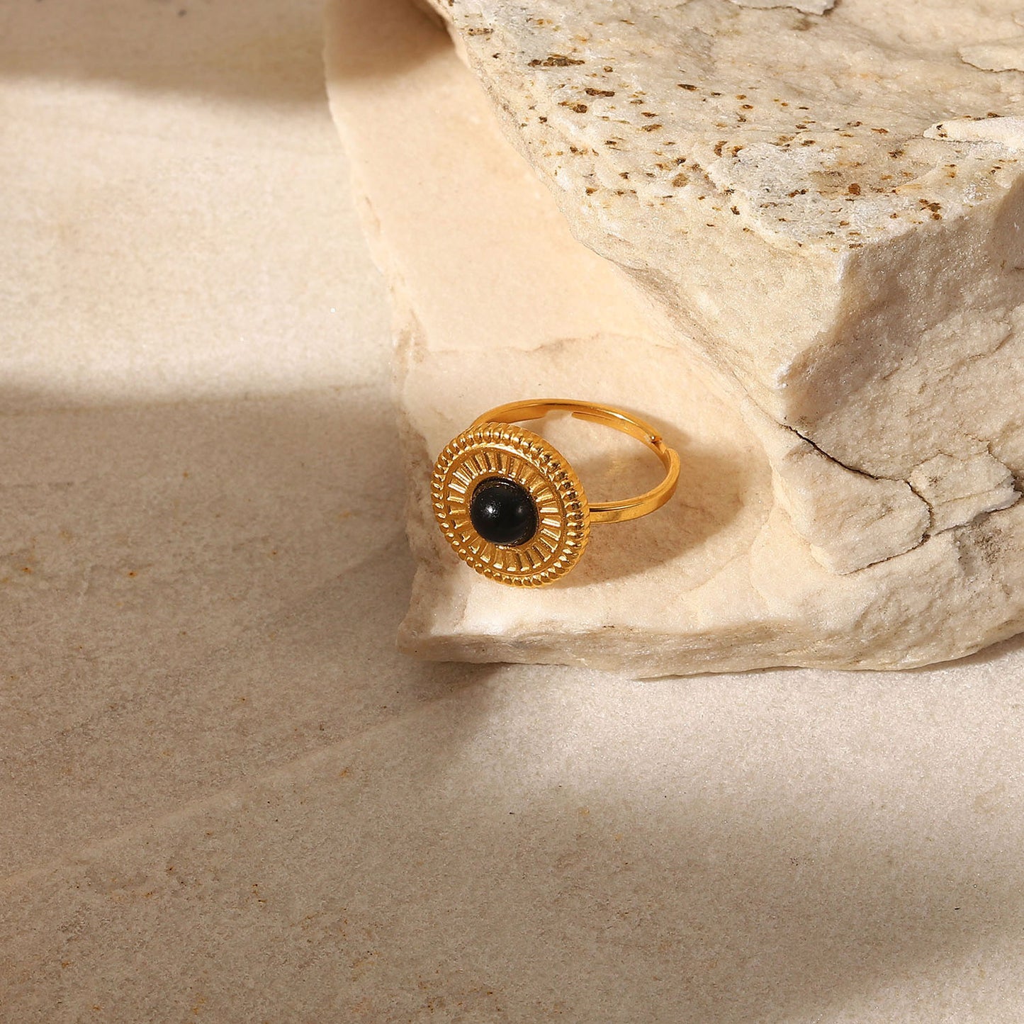 French Vintage Natural Stone Halo Disc Signet Ring