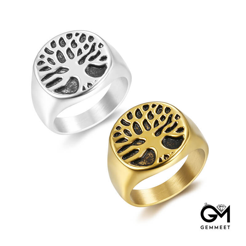 Tree of Life Stainless Steel Leaf Ring