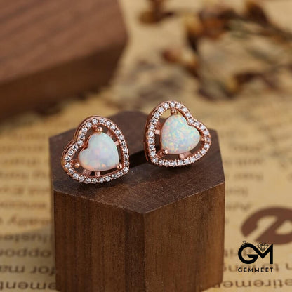 Heart Shape Opal White Zircon Earrings