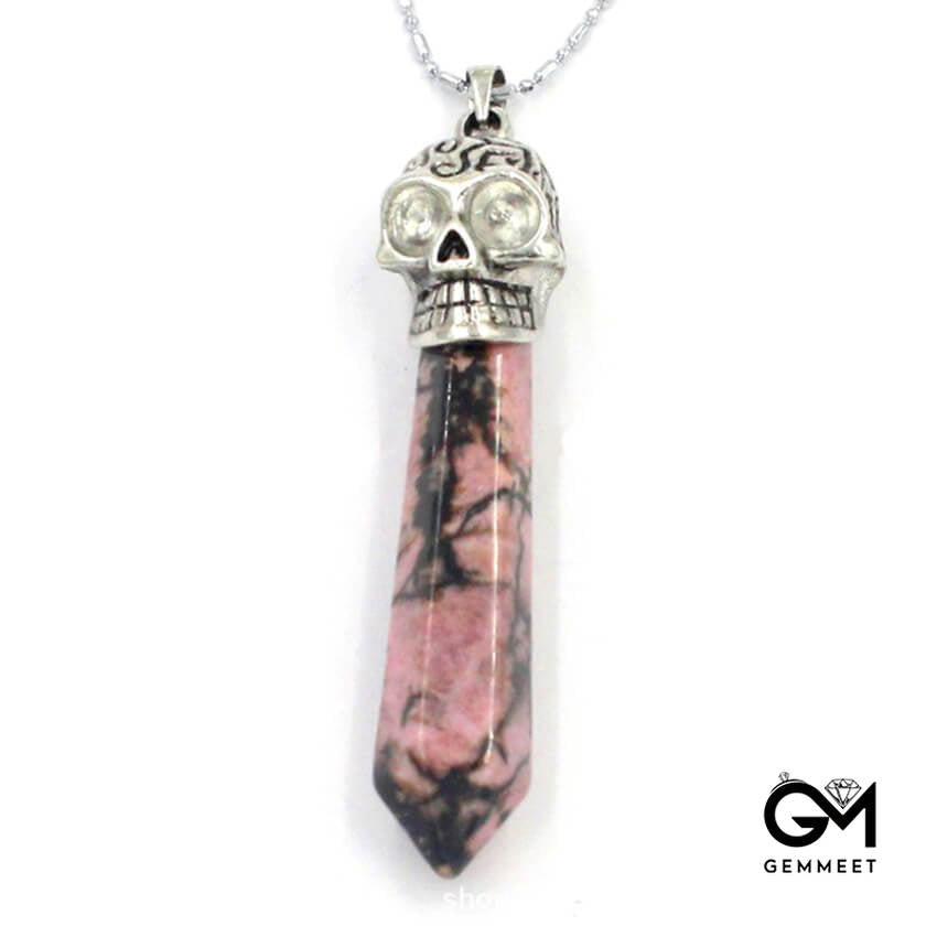 Rhodochrosite Crystal Skull Hexagon Pendant