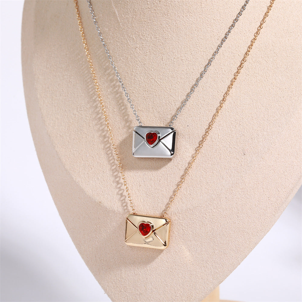 Cute Mail Box & 'I Love You' Card Pendant Necklace