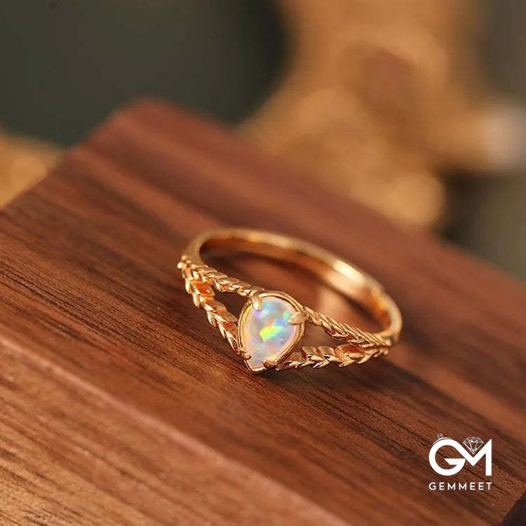 Opal Stone Gold Hollow Wheat Ring