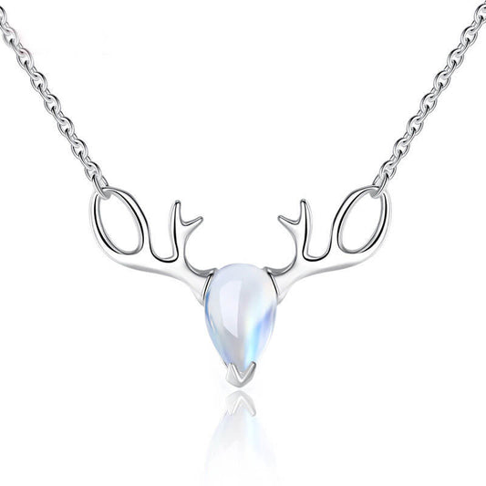 Santa Elk Shape Pear Cut Moonstone Pendant Chain