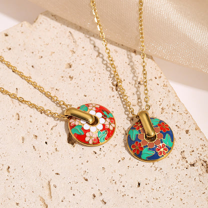 Color Painting Disc Pendant Necklace