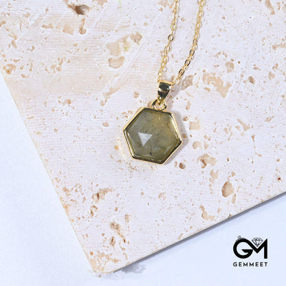 Gold Wire Natural Hexagon Gemstone Necklace