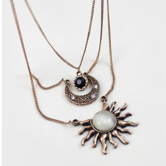 Bohemia Vintage Moonstone Sun Moon Necklace