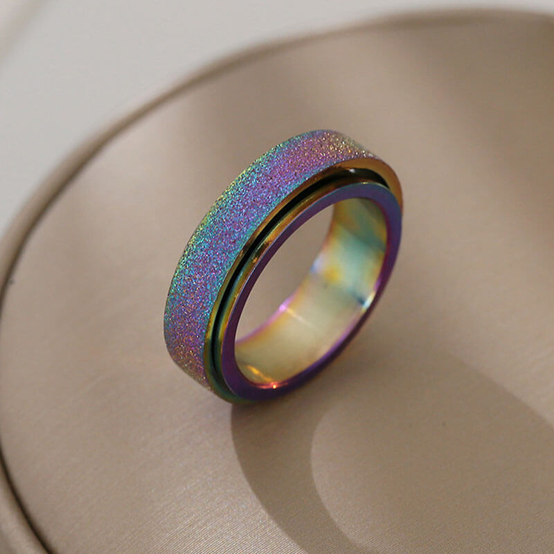 Rainbow Colored Frosted Rotatable Ring