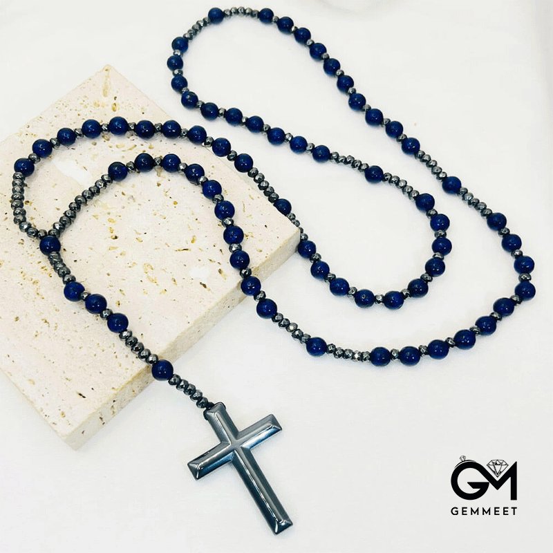 Cross Pendant Agate Black Gallstone Necklace