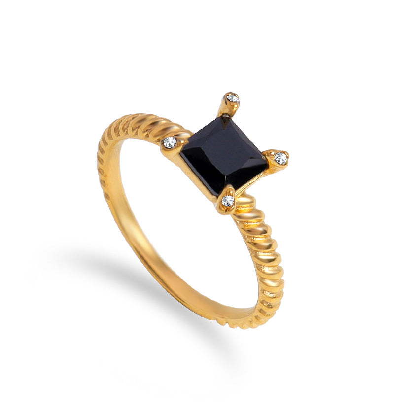 Golden Square Stone Rope Ring