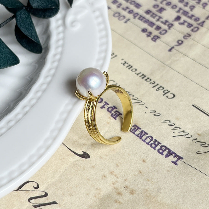 Natural Baroque Fresh Water Pearl Open Ring