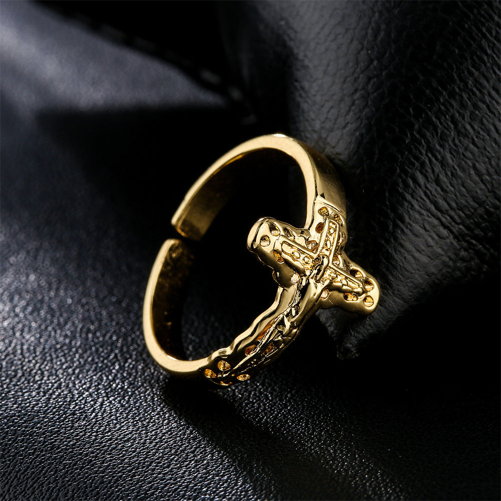 Golden Cross Shape Band Ring