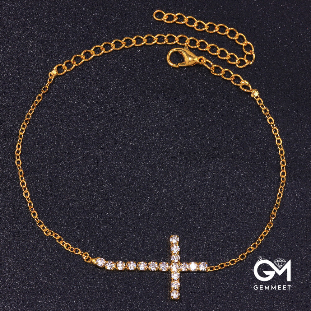 Vintage Single Cross Zircon Anklet