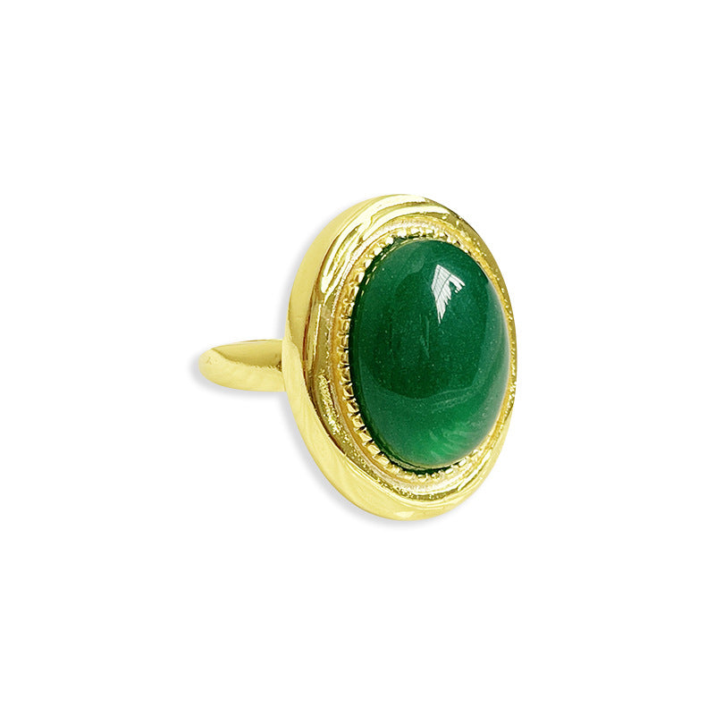 Retro Emerald Ring Ins Niche Design Light Luxury Copper Ring