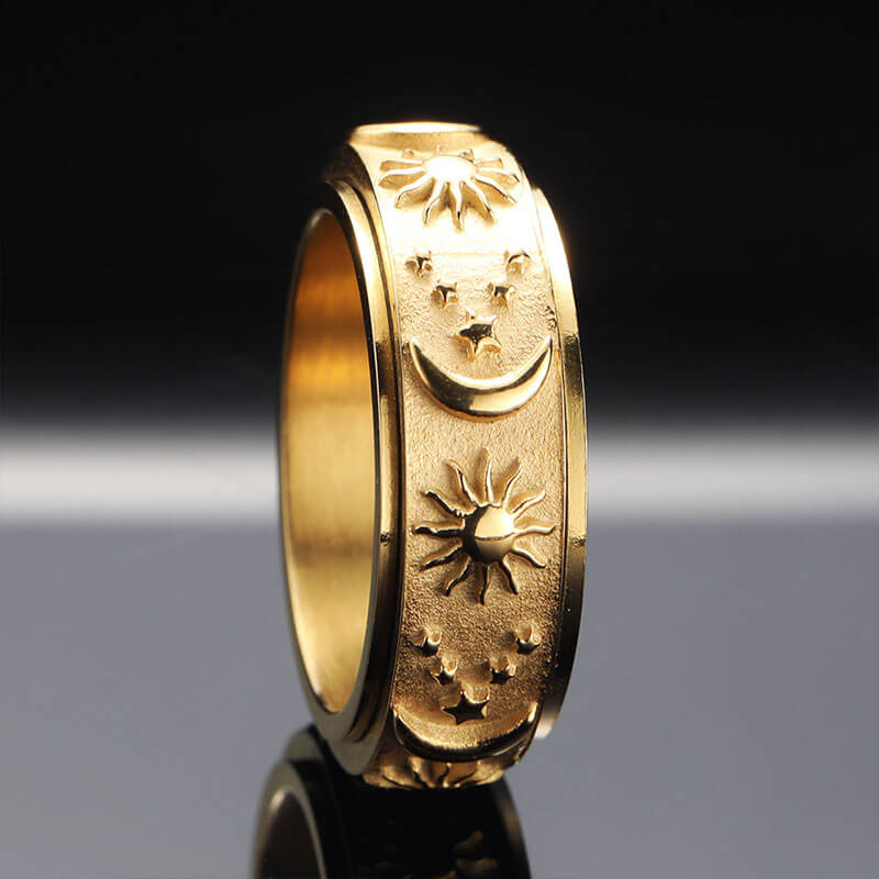 Cool Sun Moon & Star Band Ring