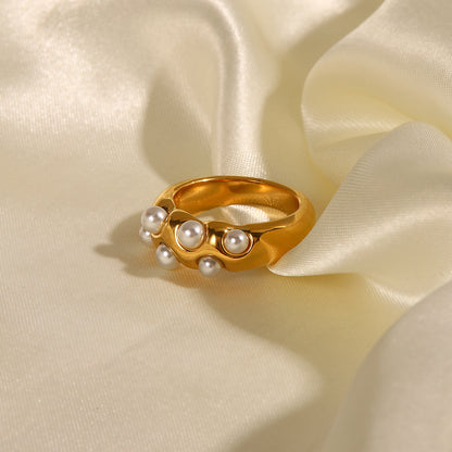 French Vintage Stainless Steel Set Pearl Ring