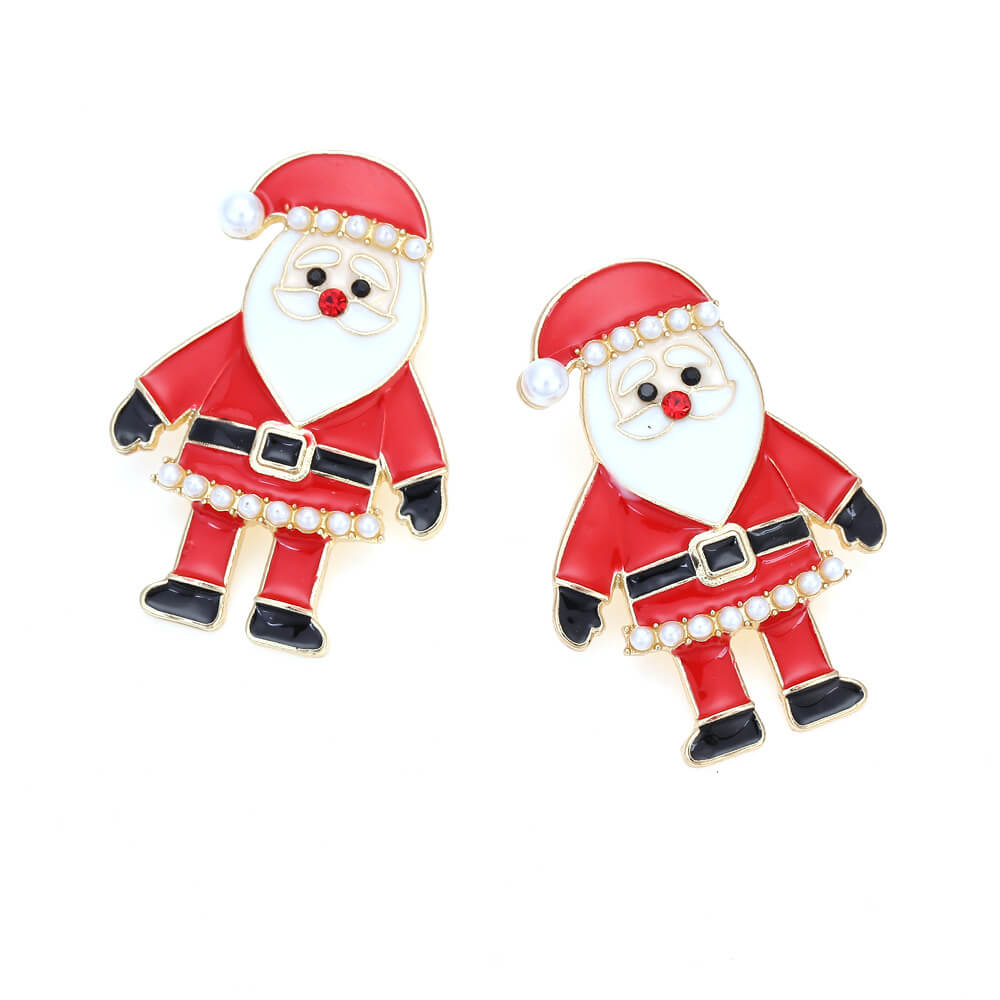 Christmas Cartoon Character Imitation Pearl Earrings New Drop Oil Inlaid Zircon Santa Claus Earrings