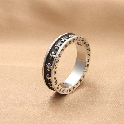 Cross Flower Inscription Retro Trendy Men's Ring