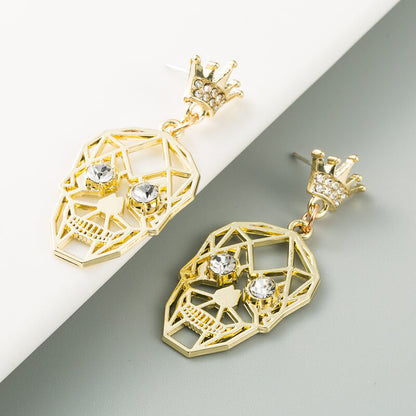 Halloween New Exaggerated Skull Inlaid Rhinestone Crown Earrings