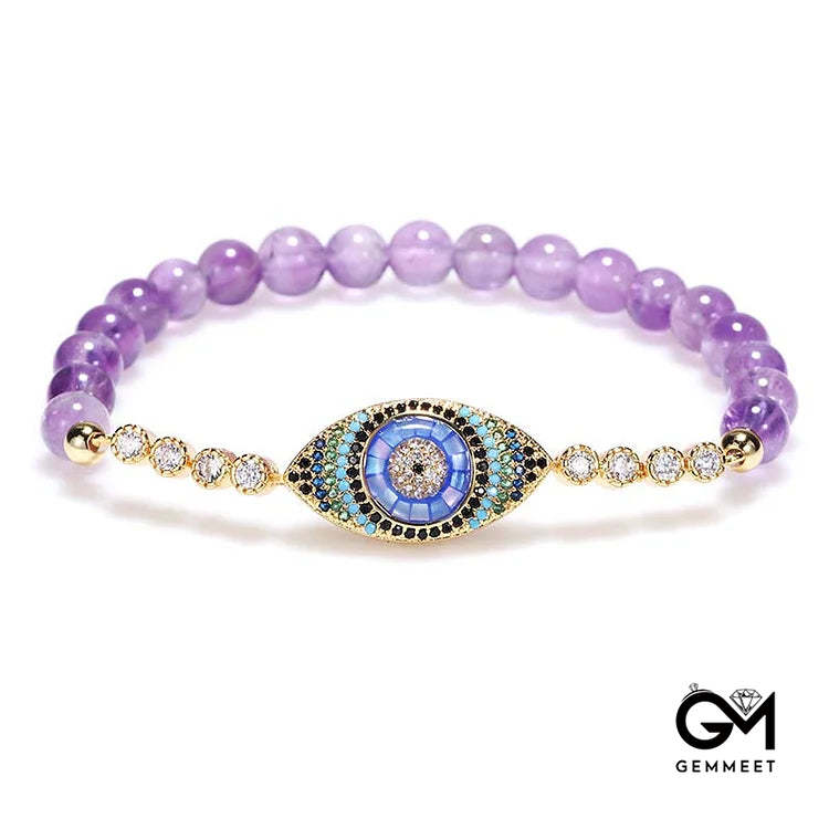 Unique Amethyst Evil Eye Symbol Healing Bracelet