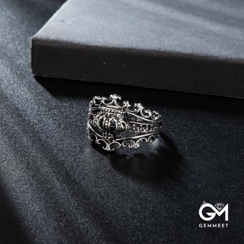 Black Royal King Knight Crown Ring