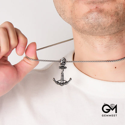 Titanium Steel Men's Skull Boat Anchor Necklace