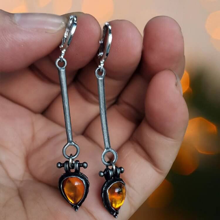 Tribe Water Drop Amber Stone Earrings