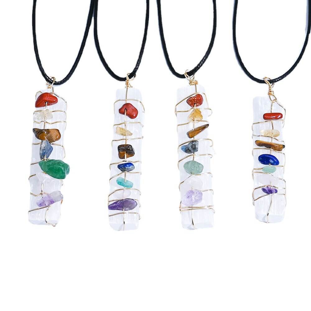 Moroccan Plaster Tied String Multicolored Stone Pendant