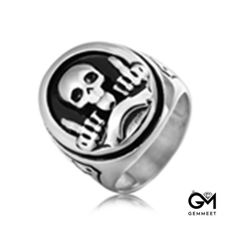 Punk Vintage Middle Finger Skull Ring