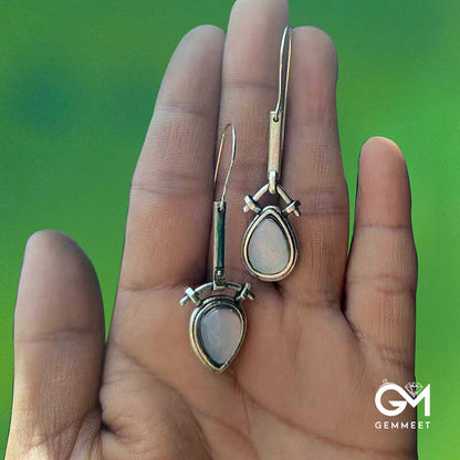 Asymmetrical Drop Moonstone Earrings