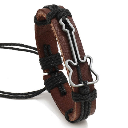 Vintage Jewelry Music Festival Guitar Leather Bracelet Simple Hemp Rope Braided Bracelet