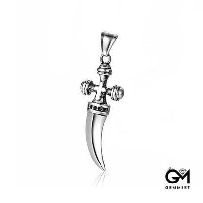 Stainless Steel Cross Dagger Pendant Necklace