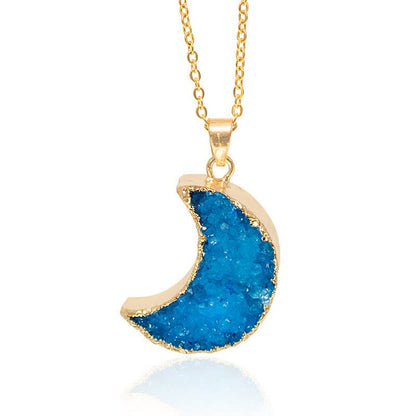 Natural Crystal Crescent Moon Necklace