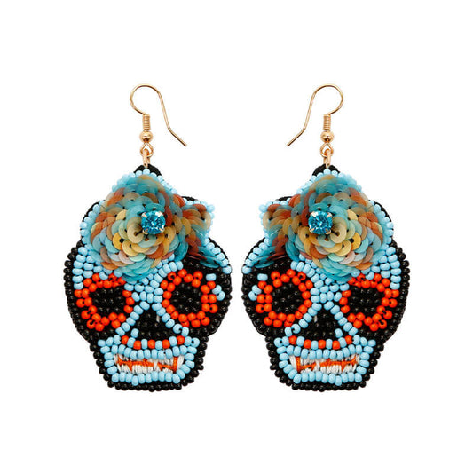 Halloween Hand-woven Hand-made Earrings Rice Beads Skull Skull Ghost Head Punk Personality Earrings