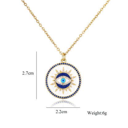 Sun Evil Eye Disc Pendant Necklace