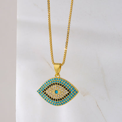 Full Colorful Stones Evil Eye Pendant Necklace