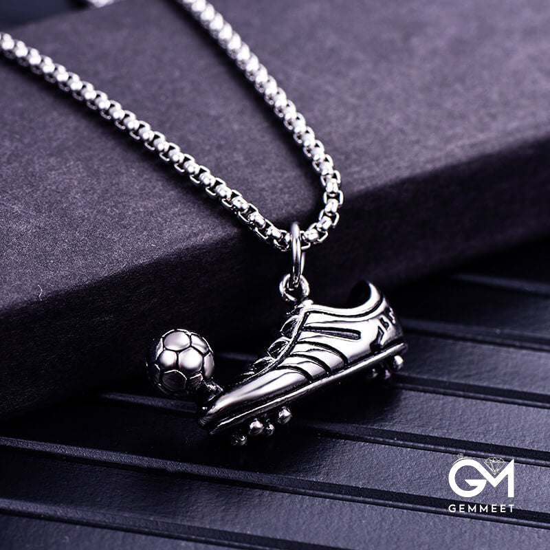 Stainless Steel Sneakers Play Football Necklace