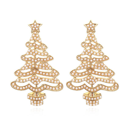 Christmas New Exaggerated Hollow Full Inlaid Zircon Christmas Tree Earrings Exaggerated Creative Flower Stud Earrings