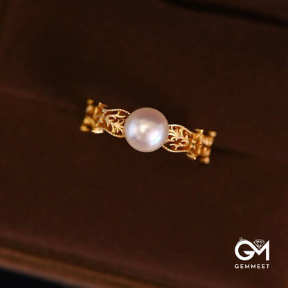 Pearl Hollow Vine Adjustable Ring