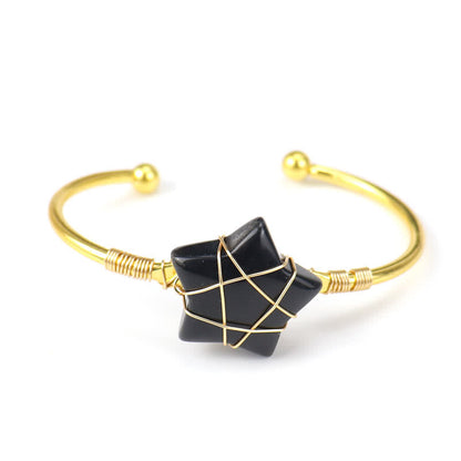 Gold Wire Wrapped Star Shape Gemstone Bracelet