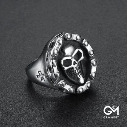 Titanium Steel Vintage Wheel Skull Ring