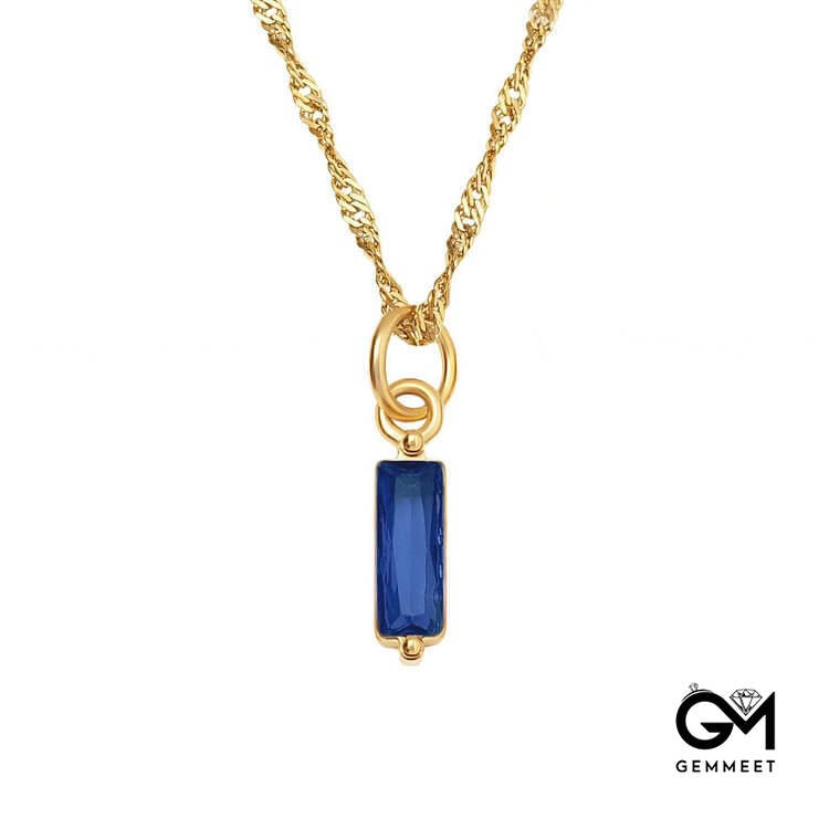 Vertical Rectangular Birthstone 18k Gold Necklace